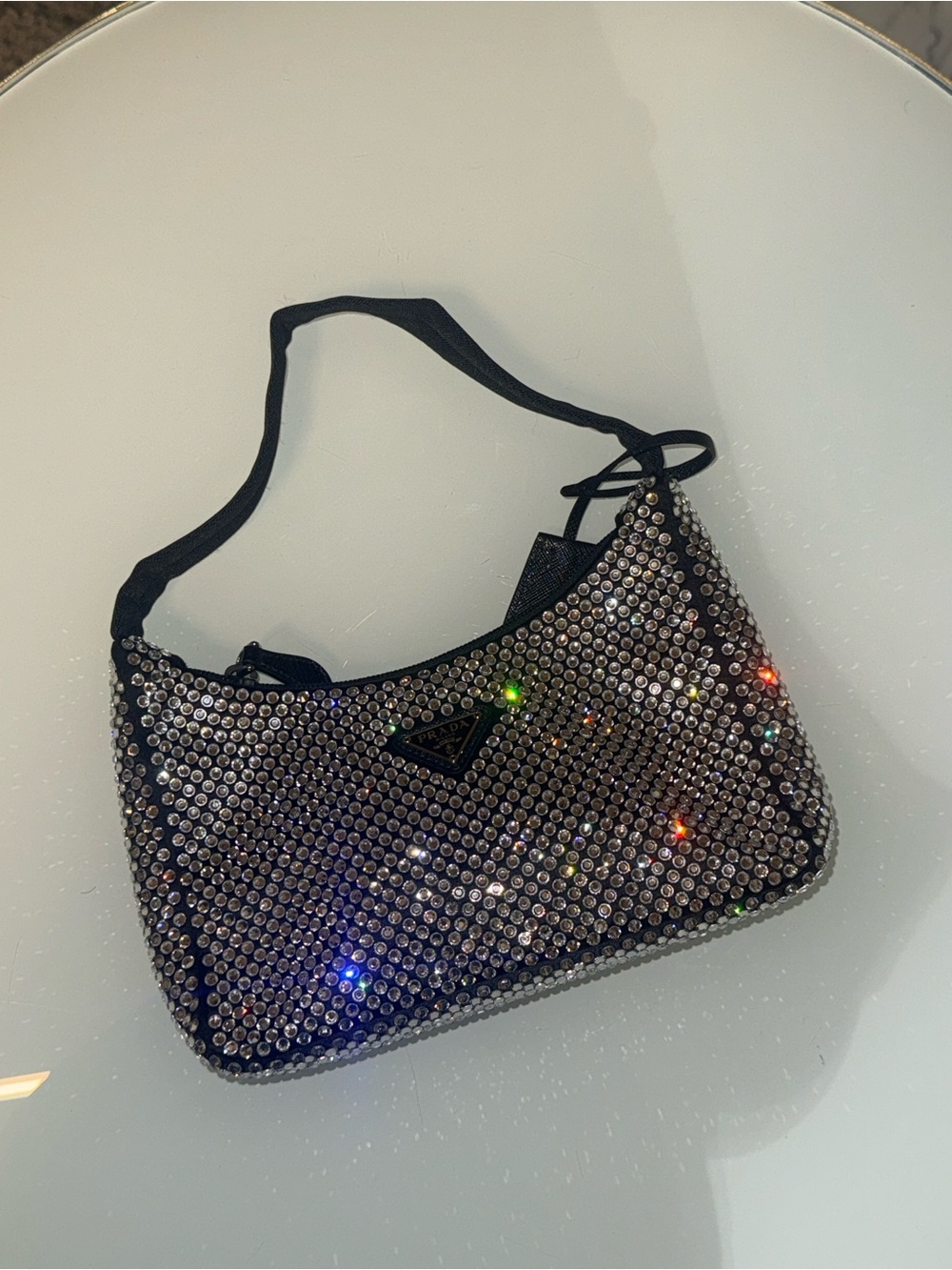 Prada Black Crystal-Studded Mini Shoulder Bag